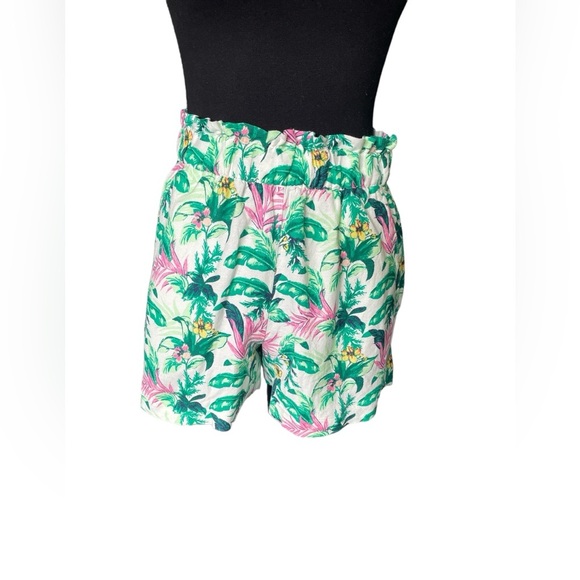 LOFT Paperbag Botanical Pull On Linen-Blend Shorts, Size XS - Picture 2 of 4